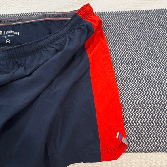 Fourlaps Navy and Red Athletic Running Shorts With Liner & Internal Drawstring - Picture 3 of 5